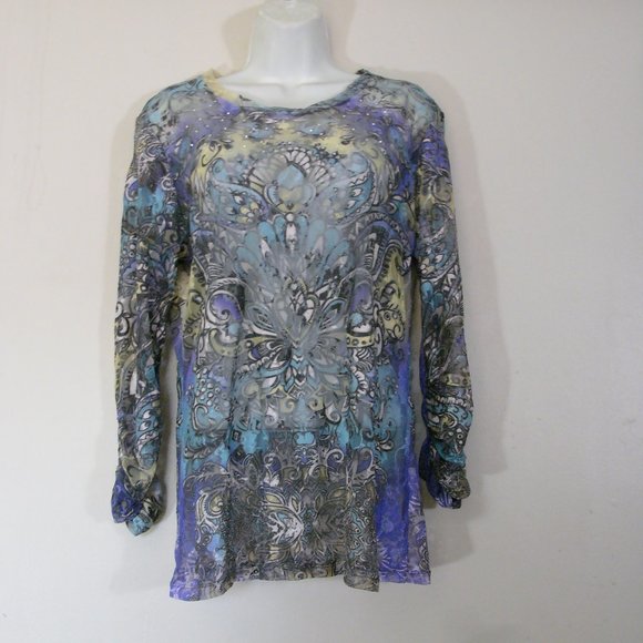 L Amore Couture. Women's Sheer Multicolor Blouse Top - Picture 5 of 8